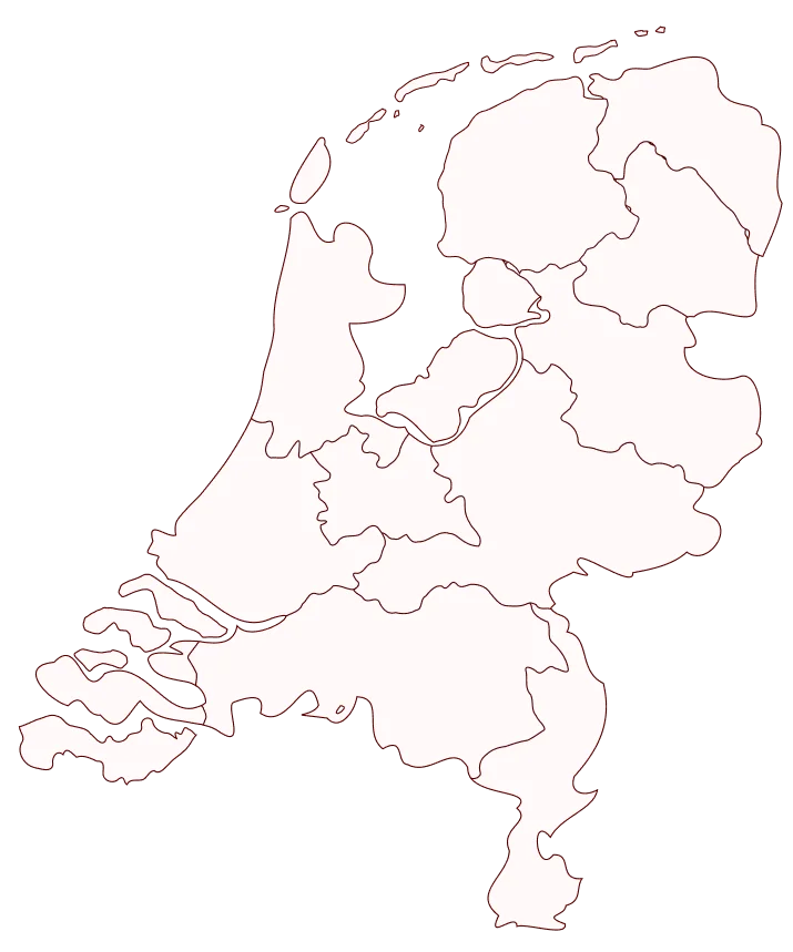 Kaart van Nederland met onze locaties voor muzieklessen door het hele land.